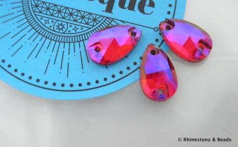 Arabesque Sew-On Teardrop Art 3230 Fuchsia AB 12mm